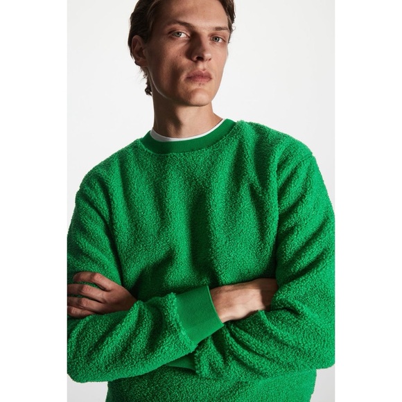 COS Men’s Relaxed Fit Teddy Sweatshirt Size Medium Green Long Sleeve Crew Neck - Picture 1 of 12